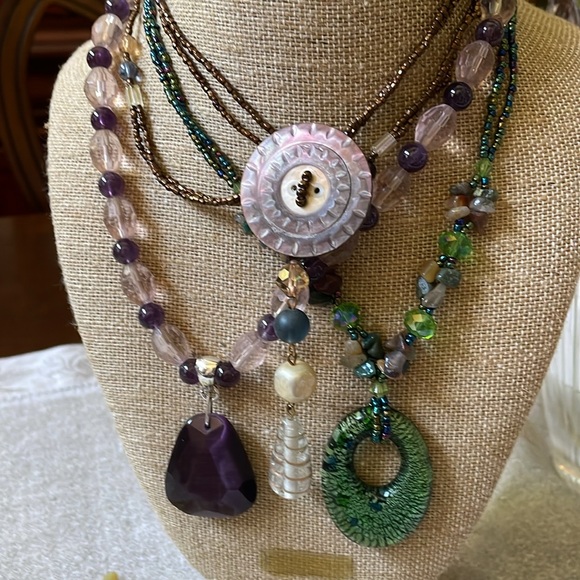 Lot of 5 fashion multicolor handcrafted stone glass crystal green purple lime - Picture 2 of 14